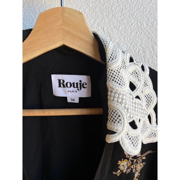 Rouje Black Floral Blouse with White Collar - Picture 4 of 8